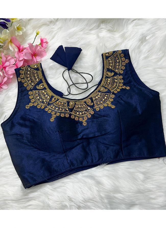 Phantom Silk Blue Festival Wear Hand Work Readymade Blouse